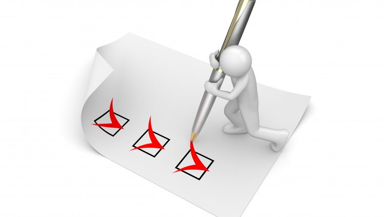 Man marking checkboxes (3d isolated on white background characters series)